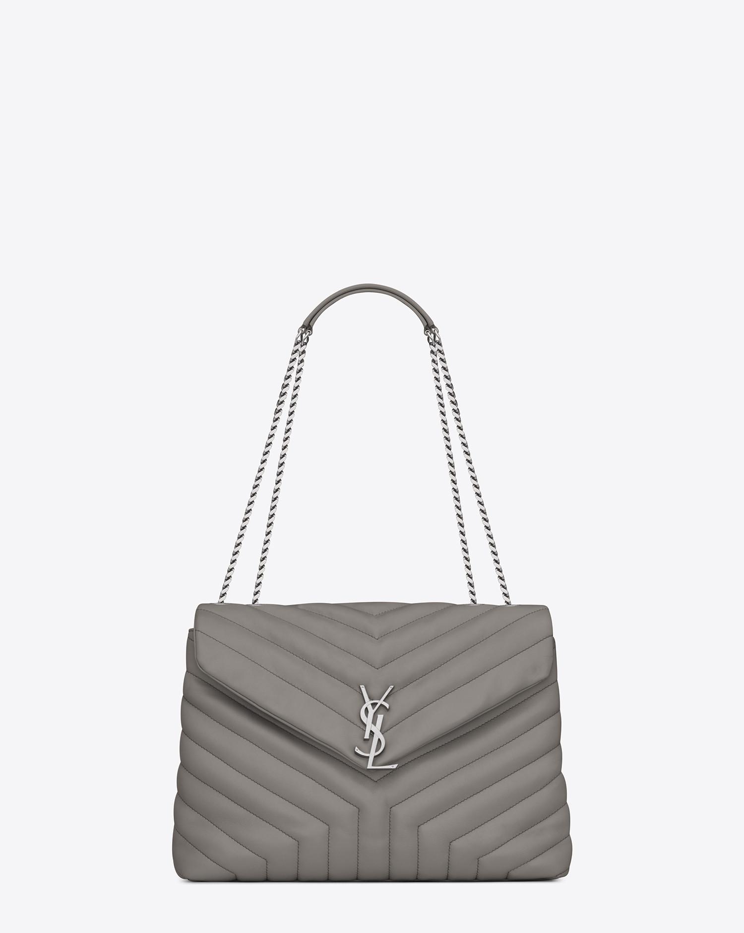 Saint laurent Medium Loulou Chain Bag In Pearl Grey "y" Matelassé